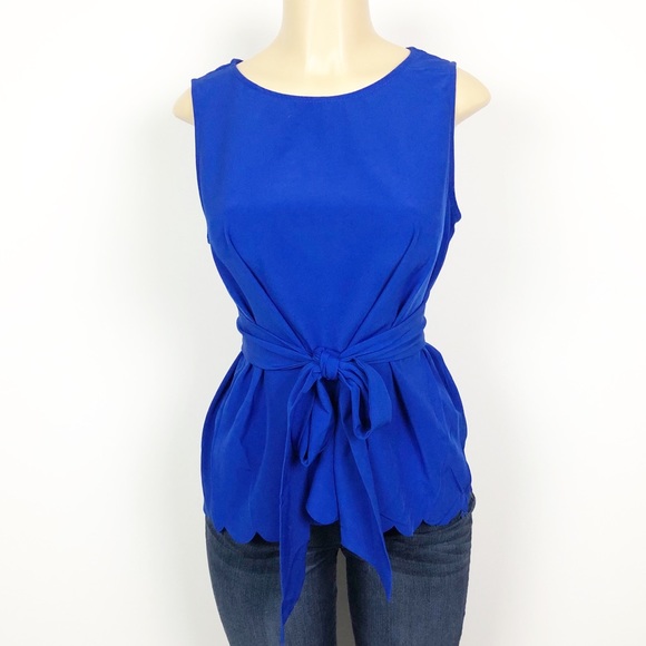 Scallop Trim Belted Blouse - Picture 2 of 3